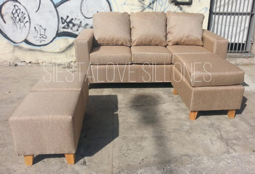 Imagen 6 de 7 de Juego Sillon 3c + Camastro + 2 Puff En Chenille Antidesgarro
