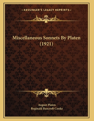 Libro Miscellaneous Sonnets By Platen (1921) - Platen, Au...