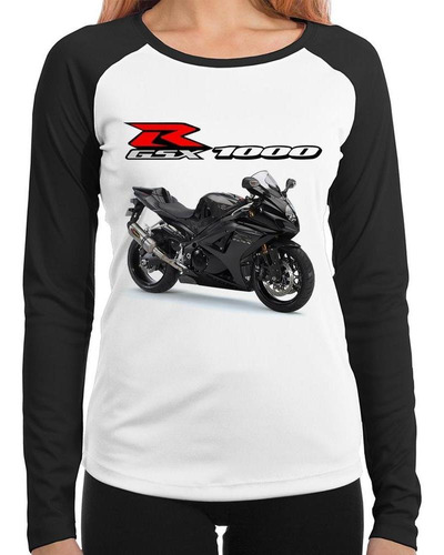 Baby Look Raglan Moto Suzuki Gsx R 1000 Srad  Preta Longa