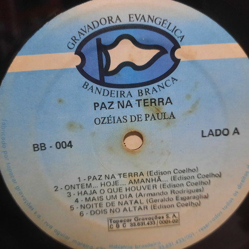 Lp Ozeias De Paula Paz Na Terra (Usado)