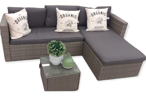 Juego Living Jardin Sofa Exterior Esquinero Rattan Premium D