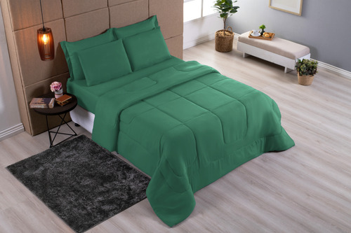 Edredom Casal Queen 400 Fios Dupla Face Grosso Hotel Cinza Cor Verde-escuro Desenho Do Tecido Lisa