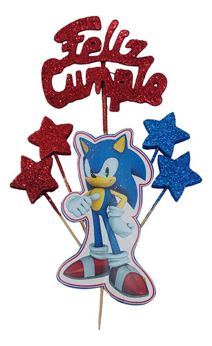 Adorno Para Torta De Sonic Feliz Cumple Armonyshop Azul Y Rojo Sonic Feliz Cumple Con Estrellitas