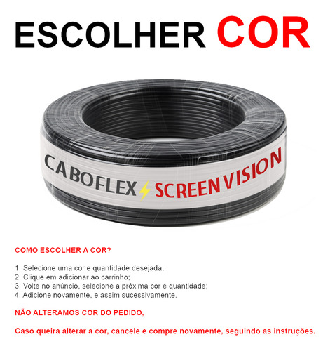 Fio 2,5mm Cabo Flexível Rolo Com 50 Metros Elétrico 750v Cor Preto Marca Screen Vision