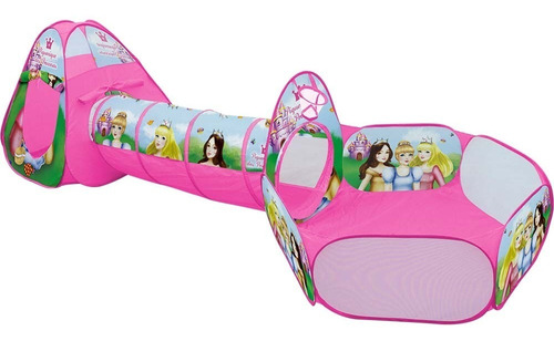Imagem 1 de 7 de Barraca Infantil Rosa 3 Em 1 Toca Túnel Piscina De Bolinha