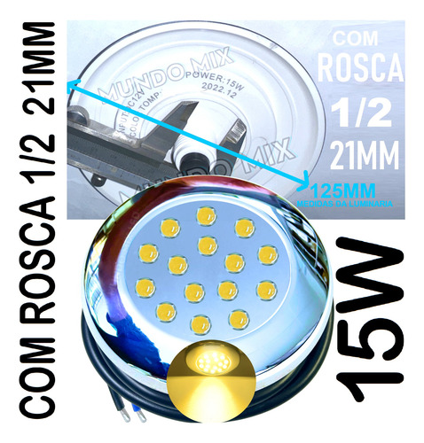 07pçs Luminária Led P/ Piscinas Lagos 15w 12v Ip68 Mono Inox