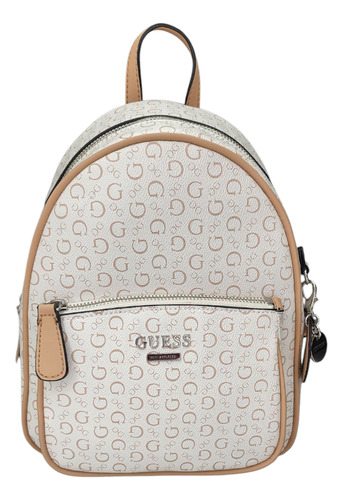 Backpack Guess Dd672430 Nueva 100 % Original Con Etiqueta Blanco Estampado Níquel Beige