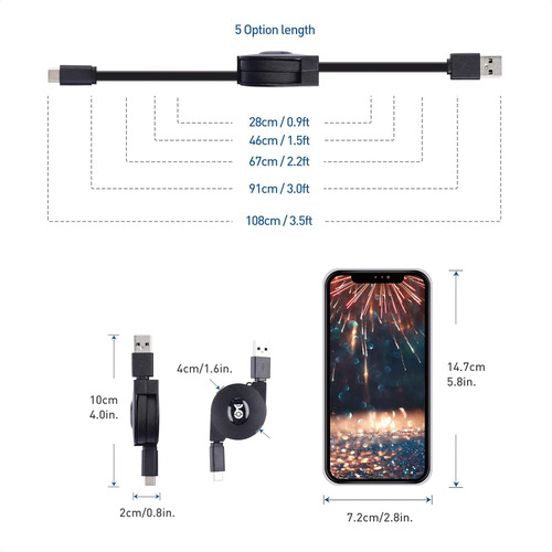 Cable Matters, Cable Usb C, Retractil, Corto, De 3.3 Pies...