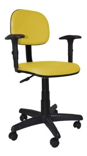 Cadeira Secerária C/ Braço Regulável Couro Sintético Amarelo