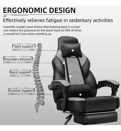 Silla De Videojuegos Con Reposapiés Y Soporte Lumbar Ajustab