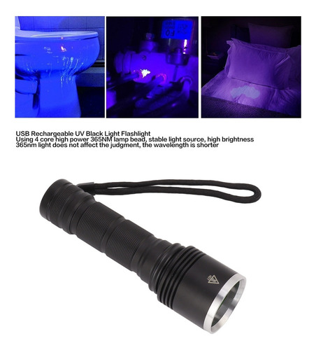 Negra Usb Luz Luz 365 Negra Linterna De De Nm