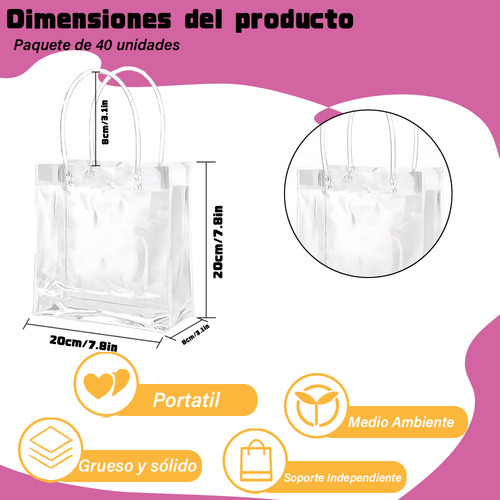 40 Bolsa Regalo Con Asa Transparentes Boda Bautizo Recuerdos