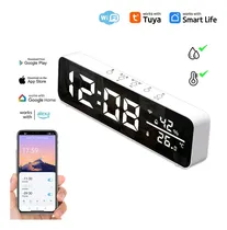 Comprar Smart Life Termohigrometro Tuya Wi-fi Termometro Sensor De Temperatura Y Humedad Con Despertador Color Blanco, Techwolf Termómetro E Higrómetro Digital Led Compatible Alexa Y Google Home