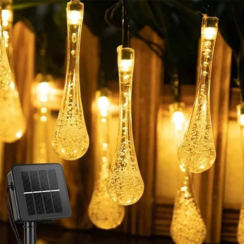 Imagen 5 de 5 de Guirnalda Solar Gotas De Agua 5 Metros 50 Led Calida