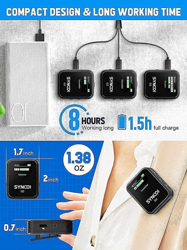 Imagen 6 de 8 de 2 Micrófonos 1 Receptor Synco G2 A2 Omnidireccional + Cuotas
