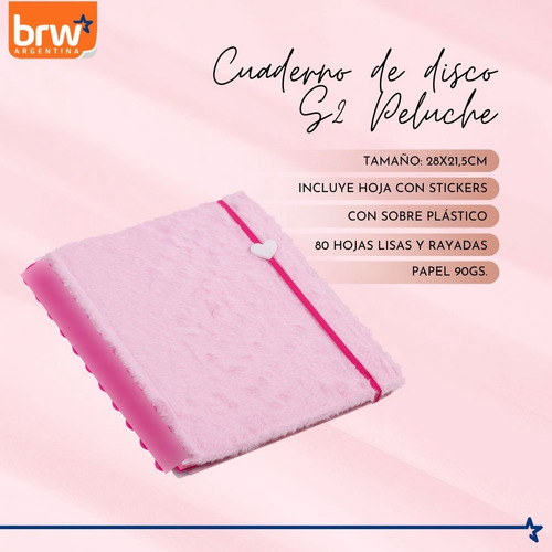Cuaderno Inteligente C/ Discos Brw Peluche Tapa Dura 28x21cm Rosa