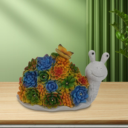 Figura De Caracol Con Luz Solar, Linda Escultura De Resina