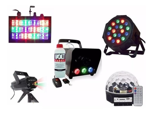 Kit Festa Iluminação Jogo De Luz Strobo Maquina Fumaça Led