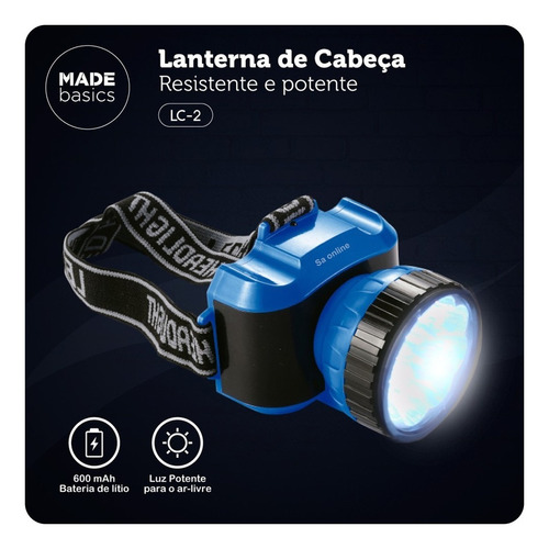 Lanterna De Cabeça 9 Leds Recarregável Potente Profissional Cor da lanterna Azul Cor da luz LED