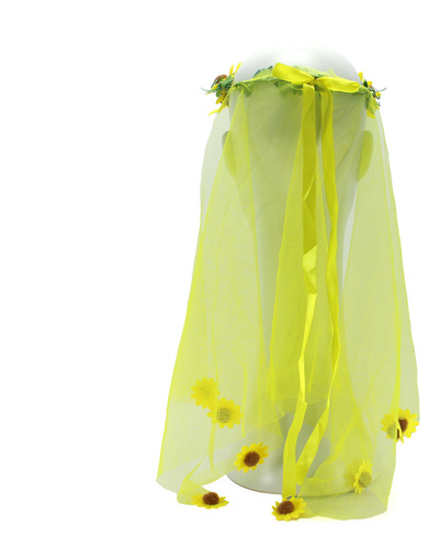 Tiara Girassol Coroa Com Véu Festa Fantasia Carnaval Cor Amarelo