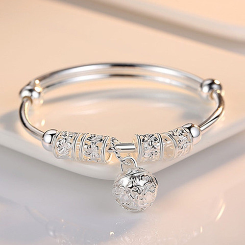 Imagen 4 de 7 de Pulsera Mujer Plata Retro Rondeles Ajustable Brazalete Charm
