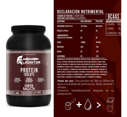Gladiator Proteína Isolate 1kg Varios Sabores Galleta