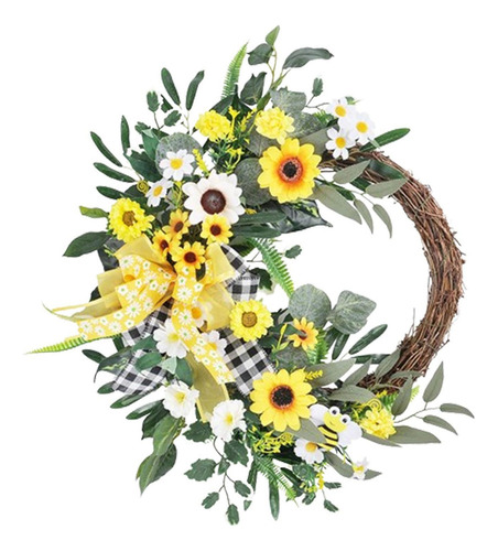M Corona De Primavera-verano Con Lazo, Corona De Boda Para