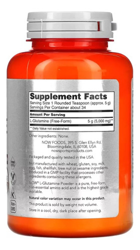 L-glutamina En Polvo Now Foods Sports 170 G Puro