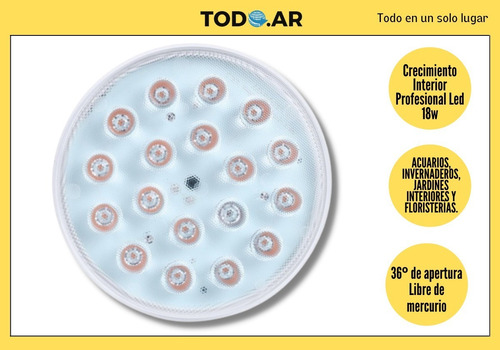 Imagen 2 de 3 de Lámpara De Cultivo Crecimiento Interior Profesional Led 18w