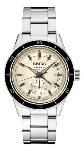 Reloj Seiko Presage Style60's Ssa447 Caballero Correa Plateado Bisel Negro Fondo Beige