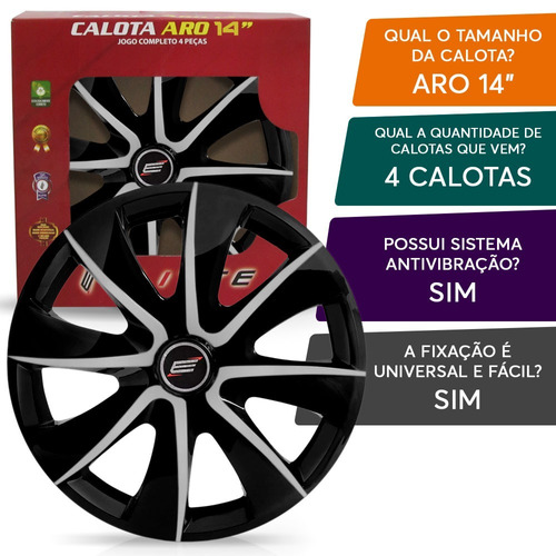 Jogo Calota Esportiva Hb20 Aro 14 Black Silver Prime