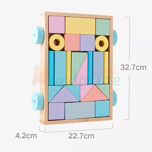 Imagen 7 de 8 de Set De Bloques Madera Carrito Arrastre Juguetes Didácticos