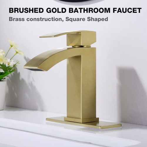 Grifo De Baño Dorado Cepillado Placa De Cubierta Y Desagüe.