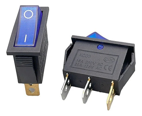 Llave Tecla On-off Kcd3 Rocker 16a Neon Azul Rectangular