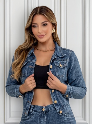 Jaqueta Feminina Jeans Lavagem Escura
