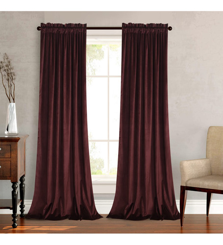 Roslynwood Cortinas De Terciopelo Suave Color Vino Rubi De 9