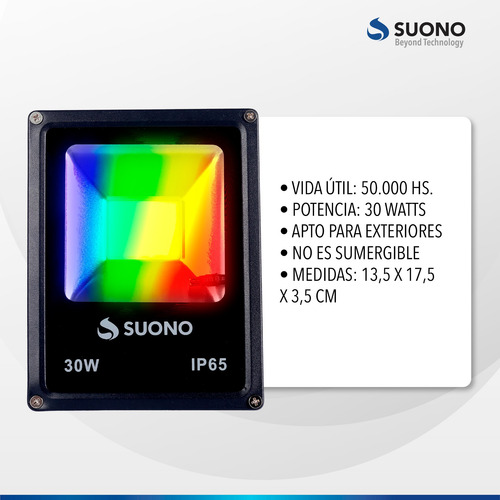 Imagen 3 de 10 de Reflector Led Rgb 30w Exterior Con Control Remoto I65