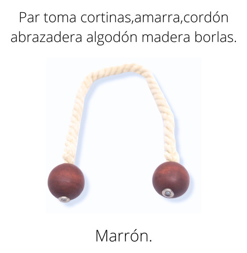 Toma Cortinas Amarra  Par Cordón Algodón Madera Borla