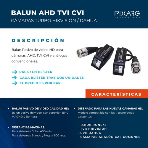 Imagen 3 de 8 de Pack 50 Par Balun Ahd Cvi Tvi Hd Cctv Cable Utp Bnc Camara