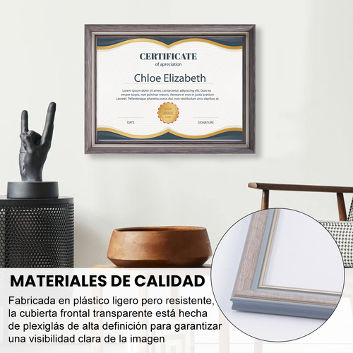 Nuhexry 10pzs Marcos Para Diplomas A4 Con Doble Gancho | Colgador Horizontal/vertical | Molduras De Madera Sólida Para Cuadros Decorativos | Certificados, Fotos Y Recuerdos(gris Pardo)