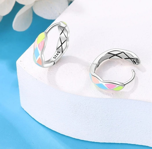 Aretes Mujer De Plata Real S925, Arracadas Rombos Luminosos