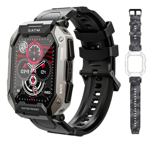 Smartwatch C20 Plus Relógio Inteligente Chamada Bluetooth Caixa Preto Pulseira Cinza Camuflada