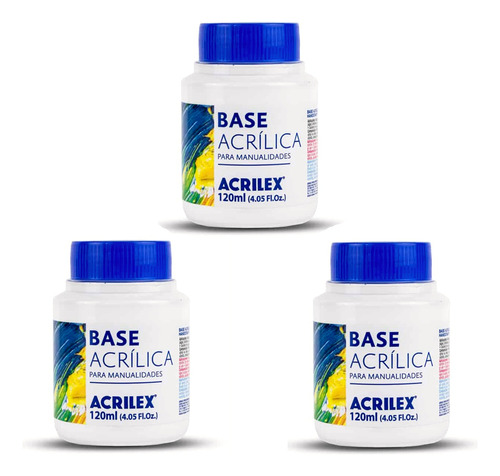 Kit 3 Base Acrílica Artesanato Gesso Atóxica Acrilex 120ml