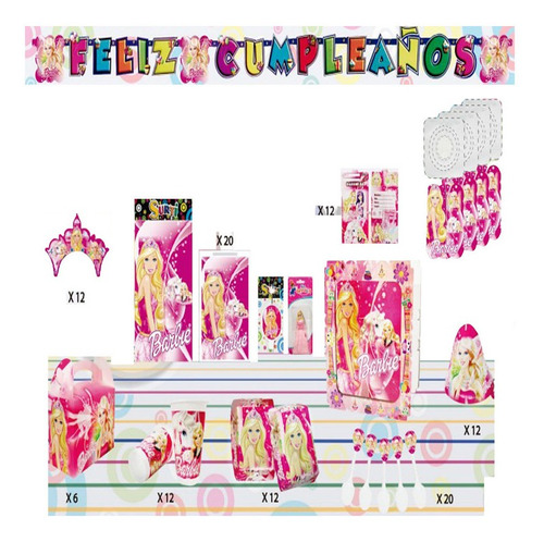 Decoración Infantil Fiesta Niñas Barbie Set X12