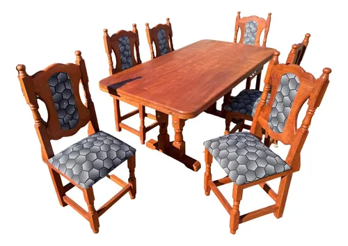 comprar Mesa De Algarrobo 1,60 Mts + 6 Sillas Tapizadas Completo