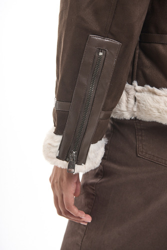 Campera Gamulán Gamuzado Con Simil Piel Mujer