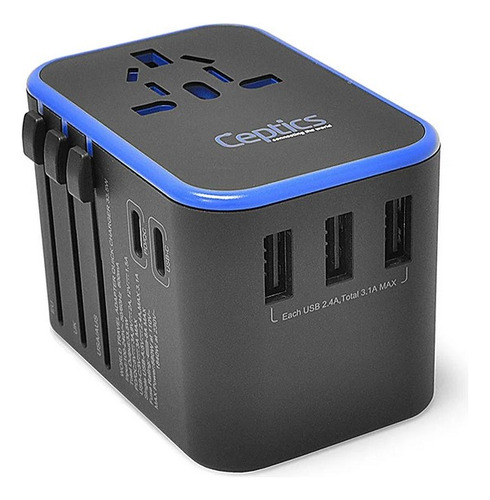 Ceptis Up-11ku-cargador De Viaje 35.5w 2usb-c Y 3usb-a/negro