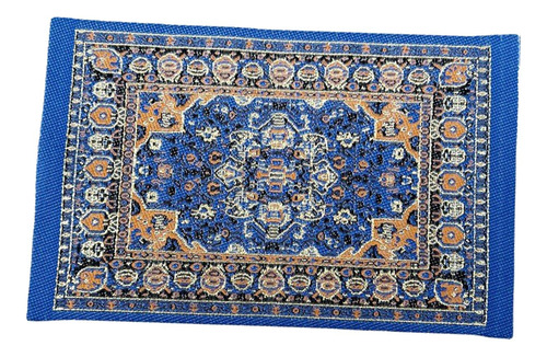 1/12 Alfombra Tejida 16x10cm Hogar Sala De Estar Juego Azul