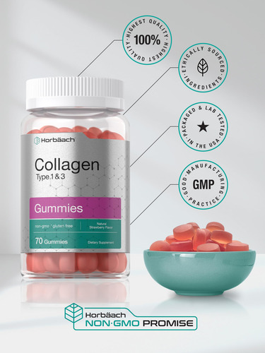 Suplemento Horbaach Collagen Gummies 70 Com Sabor De Morango