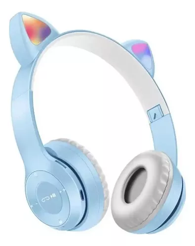 Headphone Orelha Gato Ear Cat Fone Ouvido Com Luzes Preto e Azul